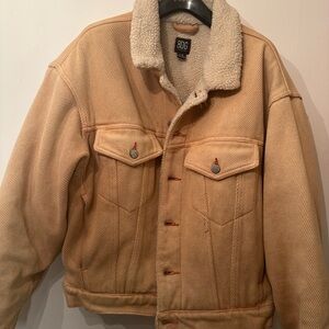 BDG Tan Trucker Jacket with Cream Sherpa Collar